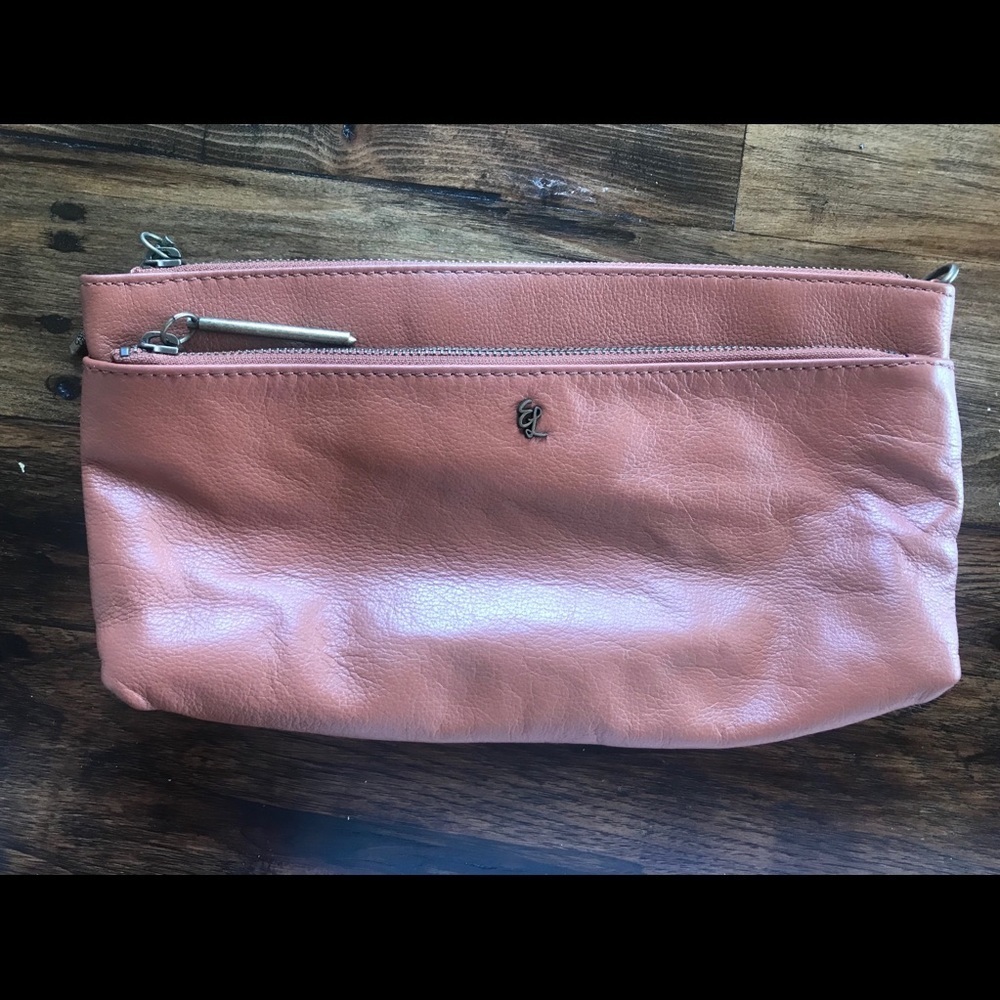 Elliot Lucca leather clutch. Like new. Beautiful neutral brown color.